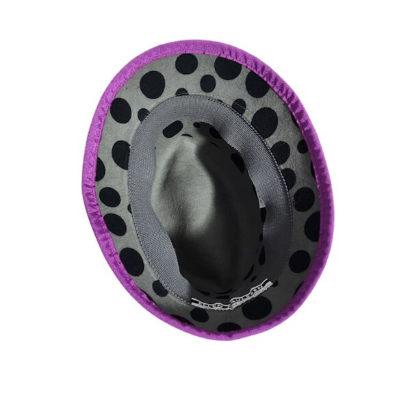 ELLEN PAULSSEN 100% wool Germany polkadot fedora hat grey purple - Picture 5 of 8